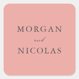 Coral Simple Modern Bride and Groom's Names Quadratischer Aufkleber