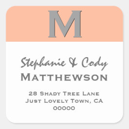 CORAL Simple Monogram Address Label V28 Quadratischer Aufkleber
