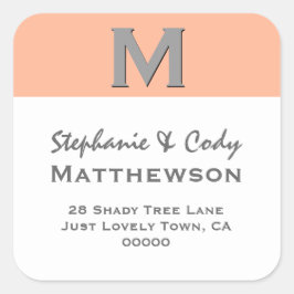 CORAL Simple Monogram Address Label V28 Quadratischer Aufkleber