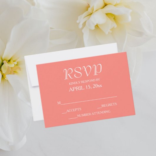 Coral Simple Style Wedding RSVP Karte