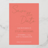 Coral Simple Style Wedding Save the Date Folieneinladung (Vorderseite)