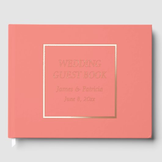 Coral Simple Stylized Lettering Wedding Gästebuch (Vorderseite)