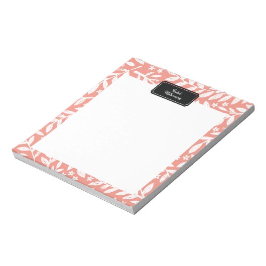 Coral Sketched Floral Personal Notepad Notizblock (Rotiert)