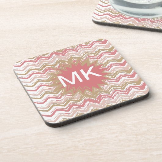 Coral Spice Scribble ZigZag Zickzack Muster Untersetzer (Linke Seite)