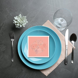 Coral Spring Floral Wedding Paper Napkins Serviette