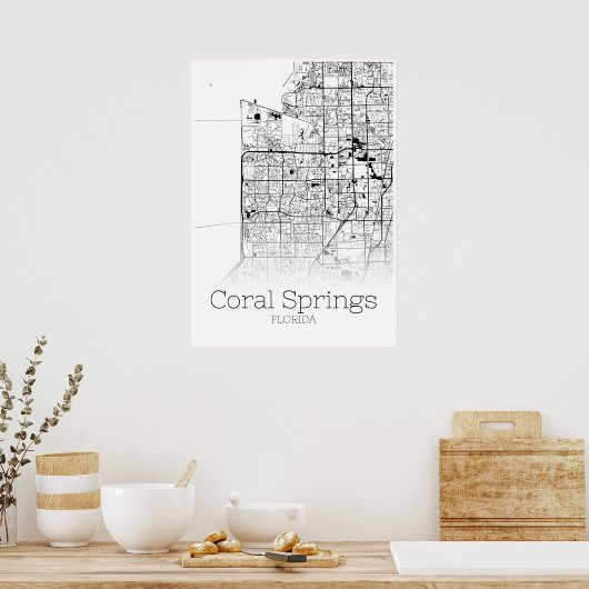 Coral Springs Map - Florida - City Map Poster (Küche)