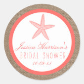 Coral Starfish Burlap Beach Brautparty Stickers (Vorderseite)
