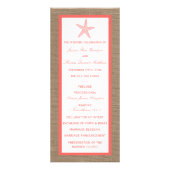 Coral Starfish Burlap Beach Hochzeitsprogramm Werbekarte (Vorne)