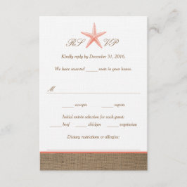 Coral Starfish Burlap Beach Wedding RSVP Cards