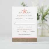 Coral Starfish Burlap Beach Wedding RSVP Cards (Stehend Vorderseite)