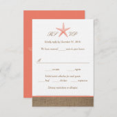 Coral Starfish Burlap Beach Wedding RSVP Cards (Vorne/Hinten)