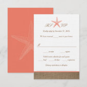 Coral Starfish Burlap Beach Wedding RSVP Cards Karte (Vorne/Hinten)