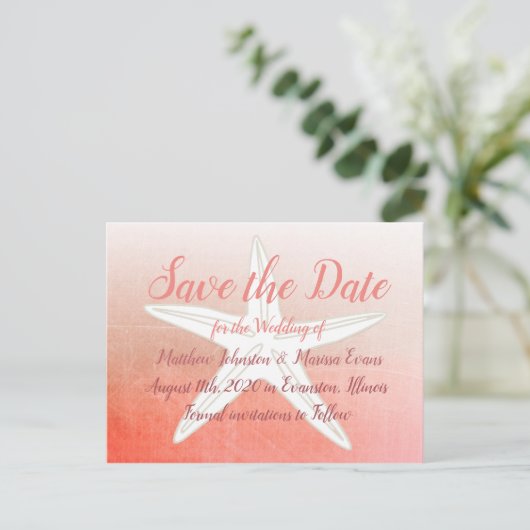 Coral Starfish Personalisiert Save the Date Postka Postkarte (Stehend Vorderseite)