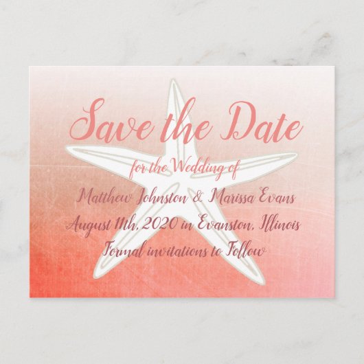 Coral Starfish Personalisiert Save the Date Postka Postkarte (Vorderseite)