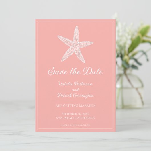 Coral Starfish Save the Date einladen Einladung (Stehend Vorderseite)