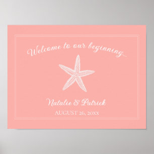 Coral Starfish Wedding Welcome Poster