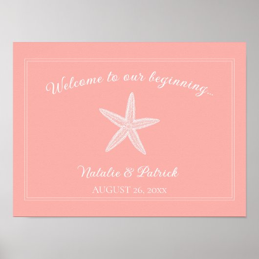 Coral Starfish Wedding Welcome Poster (Vorne)