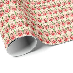 Coral Stiefmütterchen - Retro-Tapete-Muster Geschenkpapier
