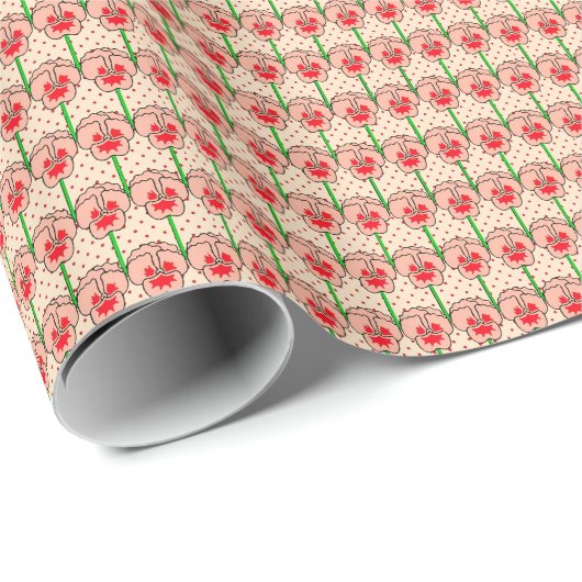 Coral Stiefmütterchen - Retro-Tapete-Muster Geschenkpapier (Rolleneckpunkt)
