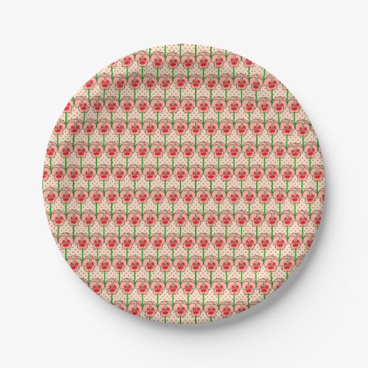 Coral Stiefmütterchen - Retro-Tapete-Muster Pappteller (Vorderseite)
