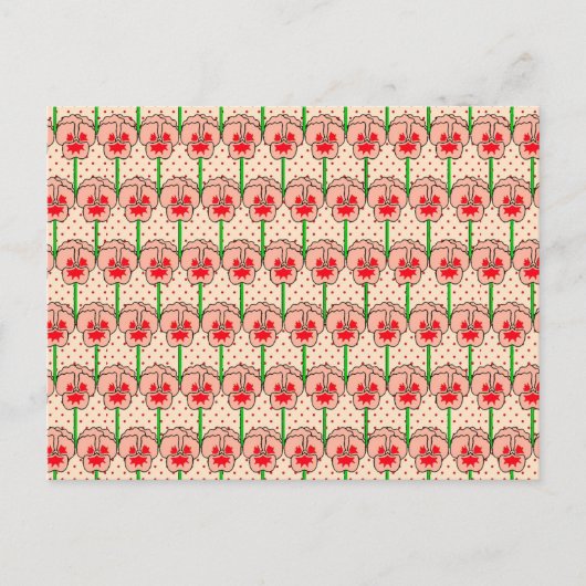 Coral Stiefmütterchen - Retro-Tapete-Muster Postkarte (Vorderseite)