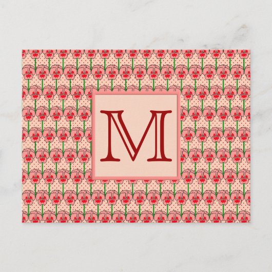 Coral Stiefmütterchen - Retro-Tapete-Muster Postkarte (Vorderseite)