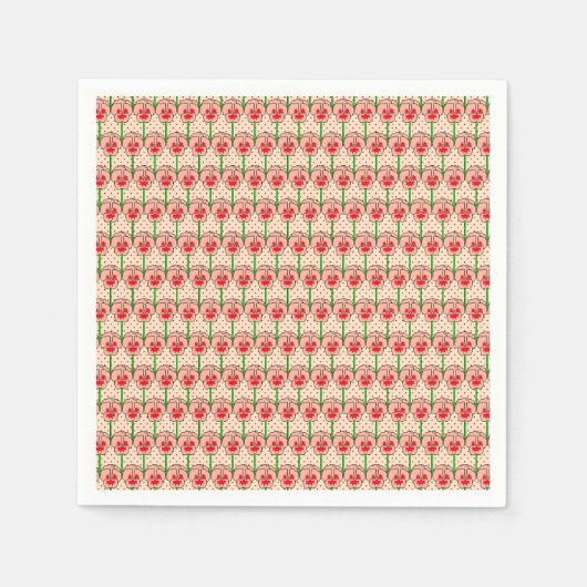 Coral Stiefmütterchen - Retro-Tapete-Muster Serviette (Vorderseite)