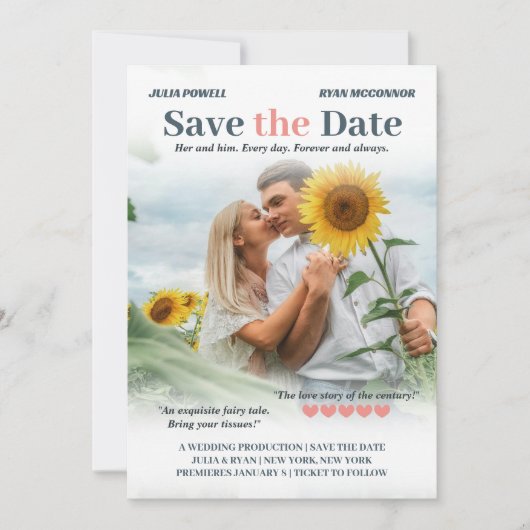 Coral & Storm Romcom Poster Foto Save the Date (Vorderseite)