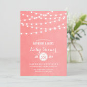 Coral String Lights Baby Dusche Einladung (Stehend Vorderseite)