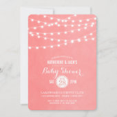 Coral String Lights Baby Dusche Einladung (Vorderseite)