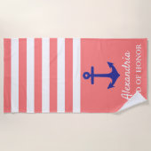 Coral Stripe Nautical Wedding Party Beach Handtuch (Vorderseite)