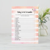 Coral Striped Flamingo Baby Words Duschkarte Einladung (Stehend Vorderseite)