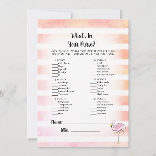 Coral Striped Flamingo Was ist in deinem Handspiel Einladung (Vorderseite)