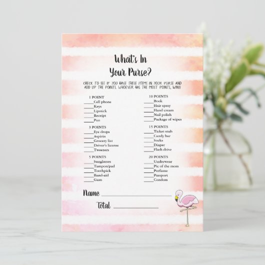 Coral Striped Flamingo Was ist in deinem Handspiel Einladung (Stehend Vorderseite)