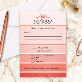 Coral Striped Ton sur Ton Wedding RSVP Card Einladung