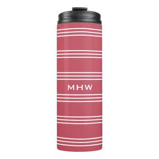 Coral Stripes Custom Monogram Tumbler Thermosbecher (Vorderseite)