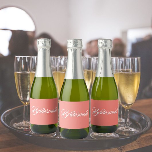 Coral Stylisierte SkriptWedding Bridesmaid Schaumweinetikett