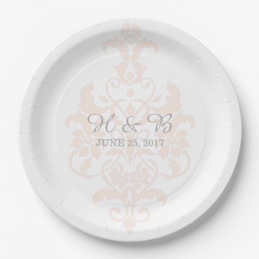 Coral Subtle Damask Hochzeitspapier-Teller Pappteller (Vorderseite)