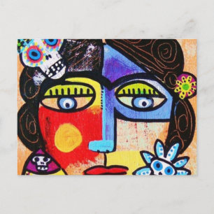 Coral Sugar Skull Mexiko Woman Postkarte