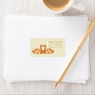 Coral Swan Damask Hochzeitslabel Adressaufkleber