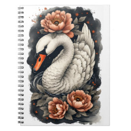 "Coral Swan" Florales Kunst Spiralblock Notizblock