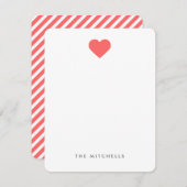 Coral Sweet Heart Monogram Stationery Mitteilungskarte (Vorne/Hinten)
