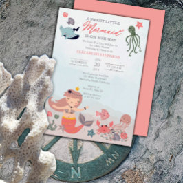 Coral Sweet Little Mermaid Sea Girl Babydusche in Einladung