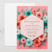 Coral Teal Bloom Whimsy Wedding Einladung (Vorne/Hinten)