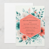 Coral Teal Spring Bloom Wedding Einladung (Vorne/Hinten)