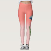 Coral Tee Rose Gradient mit blauer Blume Leggings (Vorderseite)