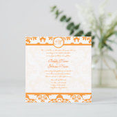 Coral Terracotta Orange Damask Wirbel Hochzeit Einladung (Stehend Vorderseite)