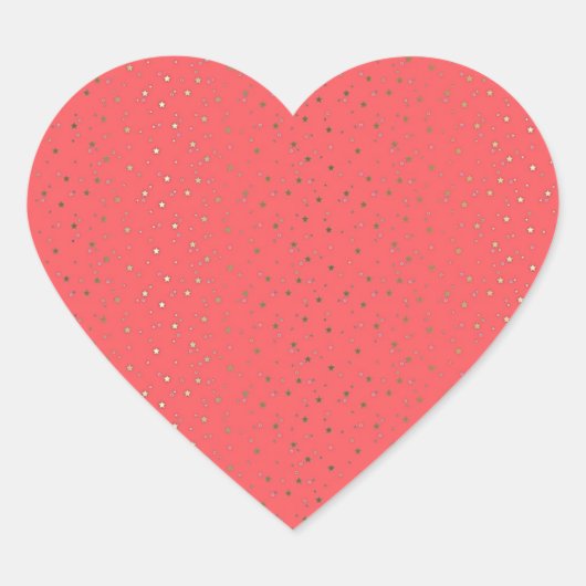 Coral Tiny Golden Stars Heart Sticker (Vorderseite)