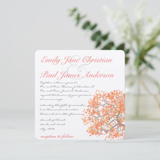 Coral Tree Gray Trunk RaspberryWedding Invites Einladung (Stehend Vorderseite)
