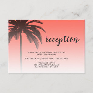 Coral Tropical Palm Tree Beach Wedding Empfang Begleitkarte